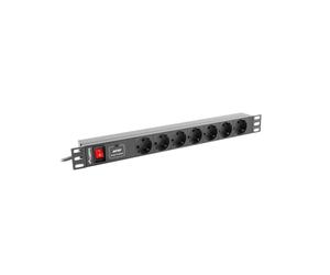 Lanberg PDU 1U 7 Prises Type F 220-250V 16A 2m Noir : Unité de Distribution d'Énergie Rackable 19" (48.3cm) avec Voyant d'Activité