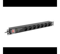 Lanberg PDU Commutable 1U PDU-PRO-07E-0200-BK 6 Prises Type E 220-250V 16A 2m Protection Surtension Montage Horizontal 481.7x45x45mm
