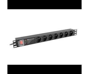 Lanberg PDU Commutable 1U PDU-PRO-07E-0200-BK 6 Prises Type E 220-250V 16A 2m Protection Surtension Montage Horizontal 481.7x45x45mm