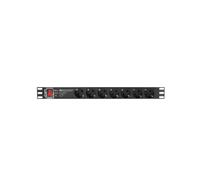 Lanberg PDU Commutable 1U PDU-PRO-07F-0200-BK, 6 Prises Type F, 220-250V, 16A, Câble 2m, Protection Surtension, Montage Horizontal, 481.7x45x45mm