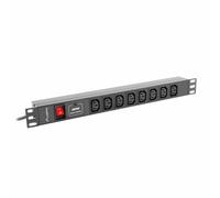 Lanberg PDU 1U - 8 Prises C13, 220-250V, 16A, 4000W, Câble 2m - Référence PDU-08I-0200-C20-BK - Boîtier Aluminium
