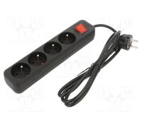 Rallonge PS1-04E-0150-BK 3x1mm² femelles : 4 caoutchouc noir 1,5m 10A LANB