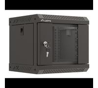 Lanberg WF11-3304-10B Rack Mural 4U 30kg Acier & Verre Trempé 300x300x281mm IP20 avec Rails et Gestion Câbles - Noir (Kit Montage Inclus)