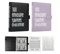 LANBOUY 100 enveloppes pour défi d'économie d'argent, planificateur budgétaire, livre de budget avec défi d'économies d'argent, classeur d'argent de 52 semaines, 4 enveloppes par page, un total de 25