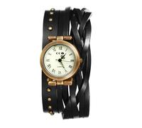 Lancardo Montre à quartz vintage pour femme : bracelet en cuir superposé, chiffres romains, style punk, double enroulement