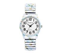 Lancardo Montre bracelet élastique pour femme : fleur de Bohême élastique analogique à quartz grand nombre cadran blanc facile à lire, bleu/fleur, Daily