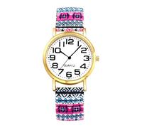 Lancardo Montre bracelet extensible pour femme : bracelet élastique coloré de style bohème à quartz analogique, grand chiffre, cadran blanc, facile à lire, boîtier doré, anniversaire