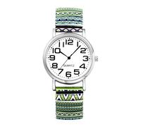 Lancardo Montre bracelet extensible pour femme : bracelet élastique coloré de style bohème à quartz analogique, grand chiffre, cadran blanc, facile à lire, boîtier doré, anniversaire