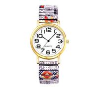 Lancardo Montre bracelet extensible pour femme : bracelet élastique coloré de style bohème à quartz analogique, grand chiffre, cadran blanc, facile à lire, boîtier doré, anniversaire