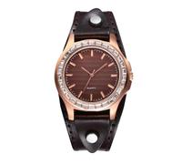 Lancardo Montre bracelet vintage en cuir : montre analogique à quartz avec strass et lunette marron doux pour femme Saint-Valentin