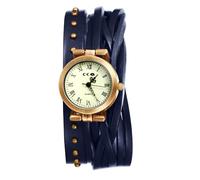 Lancardo Montre-bracelet vintage pour femme avec grands marqueurs arabes et bracelet en cuir - Noir vert orange, bleu foncé