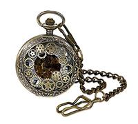 Lancardo Montre de Poche Montre Gousset Mécanique Manuel Couvercle Sculptée Cadran Chiffres Romains Montre Homme Bracelet Montre Gousset Or