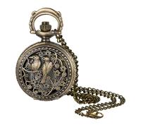 Lancardo Montre de poche unique pour femme : quartz arabe en bronze antique avec pendentif en forme de pétale d'oiseau avec chaîne pour Noël, anniversaire