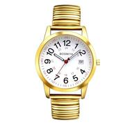 Lancardo Montre élastique unisexe élégante : quartz 24 heures facile à lire, grand cadran rond, bracelet en acier inoxydable extensible, doré