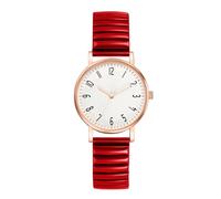 Lancardo Montre élégante à bracelet élastique pour femme avec cadran rond et grands chiffres facile à lire Bracelet élastique Rouge