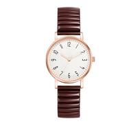 Lancardo Montre élégante à bracelet élastique pour femme avec cadran rond et grands chiffres facile à lire - Bracelet marron extensible - Montre d'affaires décontractée