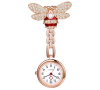 Lancardo Montre Infirmière pour Blouse: Montre de Poche Broche Élégante avec Abeille de Strass et Cadran Chiffres Arabes en Alliage Doré - Cadeau pour Personnel Médical Journée des Infirmières