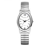 Lancardo Montre ovale élégante pour femme : bracelet élastique argenté, cadran blanc, chiffres arabes noirs, bracelet extensible, en acier inoxydable, pour fête d'affaires