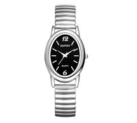 Lancardo Montre ovale élégante pour femme : bracelet élastique argenté, cadran noir, chiffres arabes blancs, bracelet extensible, en acier inoxydable, pour fête d'affaires