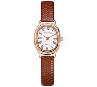 Lancardo Montre ovale vintage pour femme : bracelet en cuir marron à quartz facile à lire, bracelet en cuir facile à lire, montre classique élégante pour femme