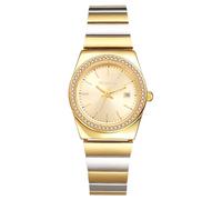 Lancardo Montre ronde classique pour femme : montre à quartz avec strass et boîtier doré amovible en acier inoxydable pour anniversaire, Noël