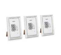 Cadre Photo Original 13x18 cm - Lot de 3 Cadres en Bois Massif Shabby Chic - Vitre en Verre - Passe Partout pour Photo 15x10 cm - 2 cm d'épaisseur - Blanc Cassé & Argent Antique