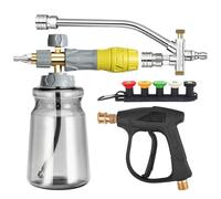 Lance à mousse professionnelle pour nettoyeur haute pression 4000 PSI, double tête avec 5 buses et raccord rapide 1/4", pulvérisateur de mousse à neige en aluminium pour le lavage de voiture et le