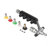 Lance d'extension de lance pour nettoyeur haute pression avec dégagement rapide de 6,35 mm et 5 buses de pulvérisation - Fixation de nettoyeur de gouttière en acier inoxydable pour toit, terrasse, (A)