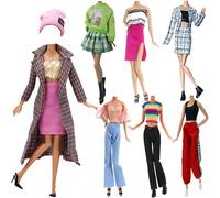Lance Home® 5 Ensemble Rétro Vêtements d'automne Robe de Soirée Aristocratique + Chaussures De Mode Chapeau Manches pour 29cm Poupées Accessoires Bébé Cadeaux Casual Style (C)