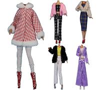 Lance Home® 5 Ensemble Rétro Vêtements d'automne Robe de Soirée Aristocratique + Chaussures De Mode Chapeau Manches pour 29cm Poupées Accessoires Bébé Cadeaux Casual Style (E)
