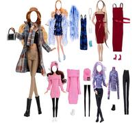 Lance Home® 5 Ensemble Vêtements d'automne Robes + Pantalon Chaussures Sac De Mode Chapeau Manches Longues Manteau pour 29cm Poupées Accessoires Bébé Cadeaux de noël Casual Style(B)