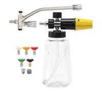 Lance Mousse Double Connecteur - Pulvérisateur De Mousse Pour Tuyau D'Arrosage - 5 Embouts De Buse, Bouteille De Savon 1000ml, Accessoires De Nettoyage Pour Moto Et Maison
