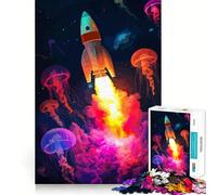 Lancement de fusée avec méduses Puzzle 1000 pièces pour Adultes Renforce la mémoire, apaise l'esprit, Bords de qualité, Surprise chaleureuse (50x75cm)