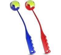 Lanceur de balles pour chien, lanceur de balle de tennis avec poignée ergonomique, bleu et rouge, jouet d'exercice et d'entraînement pour animaux de compagnie, bâton de rapporter longue distance. 1