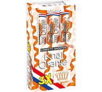 lanceur de konfetti à 3 branches - couleur orange vif - avec des feuilles de papier - s'étend sur une distance de 5 à 8 mètres.