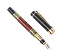 LANCHEN Imitation Rouge en Bois avec Sculpture Fleur Plume Moyenne 0.5mm Stylo Plume Fournitures