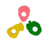 Lanco Toys Lot de 3 jouets de dentition pour bébé (fraise, pomme, poire), 100 % caoutchouc naturel, entièrement moulé, Espagne