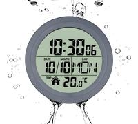Lancoon Horloge de Douche Numérique avec Affichage LCD, Décoration Murale Silencieuse et Imperméable, Ventouse avec 4 ventouses, Affiche l'Heure Température Date Jour de la Semaine