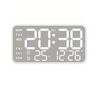 Lancoon Horloge murale électronique à LED avec interrupteur de température ℃/℉ en métal brossé 5 niveaux de réglage de la luminosité, date, semaine, 2 réglages d'alarme, répétition pour le salon, la