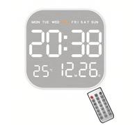 Lancoon Horloge Murale Électronique en Métal Brossé Fonction de Compte à Rebours Carrée Télécommande 10 Niveaux de Luminosité Réglage de la Température Date Semaine pour Salon Maison