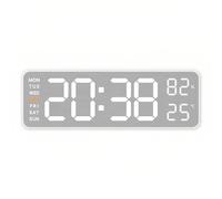 Lancoon Horloge murale électronique LED avec 3 niveaux de réglage de la luminosité, variateur automatique, métal brossé, température, humidité, date, semaine, double alarme pour salon, décoration de
