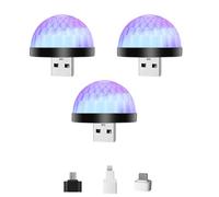 Lancoon Pack de 3 lumières disco mini USB avec boule - stroboscope activé par le son depuis mobile pour fêtes, DJ et karaoké (Noir)