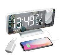 Lancoon Réveil à Projection Horloge Numérique avec Port de Charge Radio Snooze Variateur Grand écran Projecteur à 180° Inclus Adaptateur