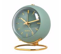 Lancoon Réveil analogique à quartz rétro en métal alimenté par piles avec veilleuse au design simple et mignon, horloge de bureau silencieuse sans tic-tac pour chambre à coucher, étagère, chevet
