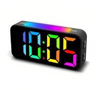 Lancoon Réveil numérique pour chambre à coucher, volume réglable, format 12/24 heures, brancher, couleur simple, horloge numérique avec contrôle de la luminosité, fonction snooze RVB, grand écran, 8