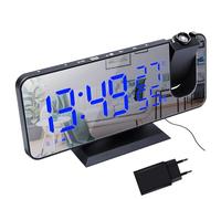 Lancoon Réveil Projecteur avec FM Radio Réveil Numérique 12/24 Heures Mode Affichage de la Température et de l'humidité Adaptateur Inclus