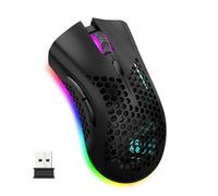 Lancoon Souris de jeu sans fil avec coque creuse en nid d'abeille, éclairage coloré, capteur optique rechargeable, 3 DPI réglables, clic silencieux, pour gamer, ordinateur, bureau (noir)