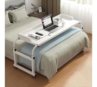 LANCOURT Table d'appoint avec roulettes, Poste de Travail Mobile réglable | Table de chevet pour lits simples, doubles, queen size et king size ; table de chevet d'hôpital(White,140cm)