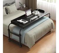 LANCOURT Table d'appoint avec roulettes, Poste de Travail Mobile réglable | Table de chevet pour lits simples, doubles, queen size et king size ; table de chevet d'hôpital(Black,140cm)