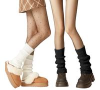 Lancry Lot de 2 paires de jambières en tricot côtelé des années 80 pour femmes et filles, jambières noires et blanches pour ballet, danse, patinage sur glace (40 cm)